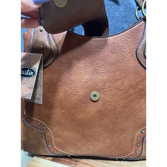 Justin Western Carry Handbag With Dual Zippered Pockets Magnet Closure Brown - Picture 4 of 11